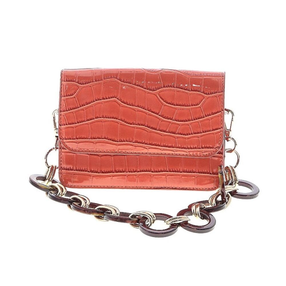 ASOS Pumpkin Faux Croc Tortoise Ring Chain Link Strap Shoulder Bag